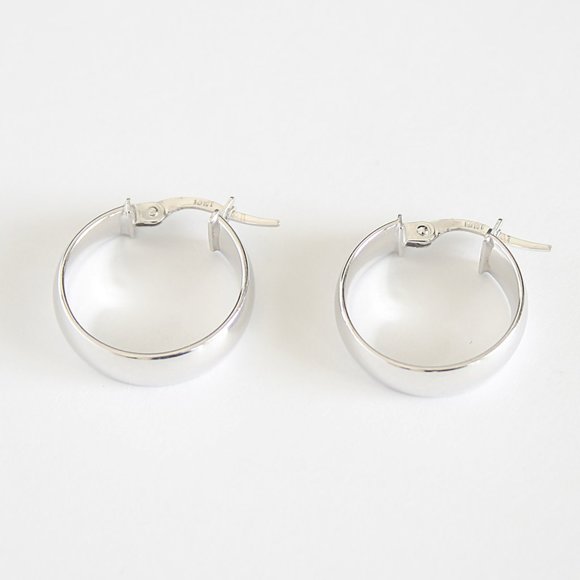 Real Solid 10K White Gold Thick Hoop Earrings Hypo Allergenic 19mm Stamped 10K - Picture 2 of 5